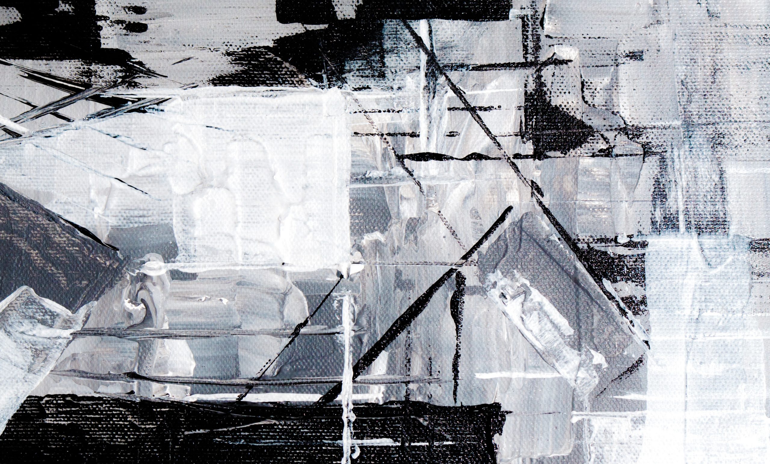 Monotone painting of abstract shapes and lines